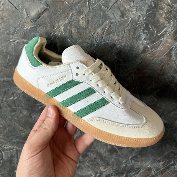 США Adidas Samba Sporty & Rich White/Green жіночі, чоловічі шкіряні якісні кросівки Адідас Самба білі - Розмір 36 (US 5) 11167979 фото
