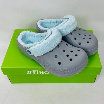 Crocs Оригінал Baya Lined Fuzz-Strap Clogs Bright grey/blue з хутром Крокс США (206772) - 36 (Стопа 22.5-23.2см) M4/W6 112627 фото