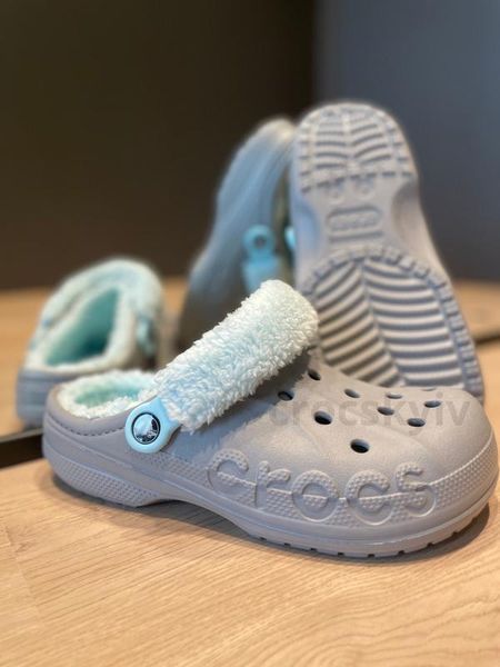 Crocs Оригінал Baya Lined Fuzz-Strap Clogs Bright grey/blue з хутром Крокс США (206772) - 36 (Стопа 22.5-23.2см) M4/W6 112627 фото