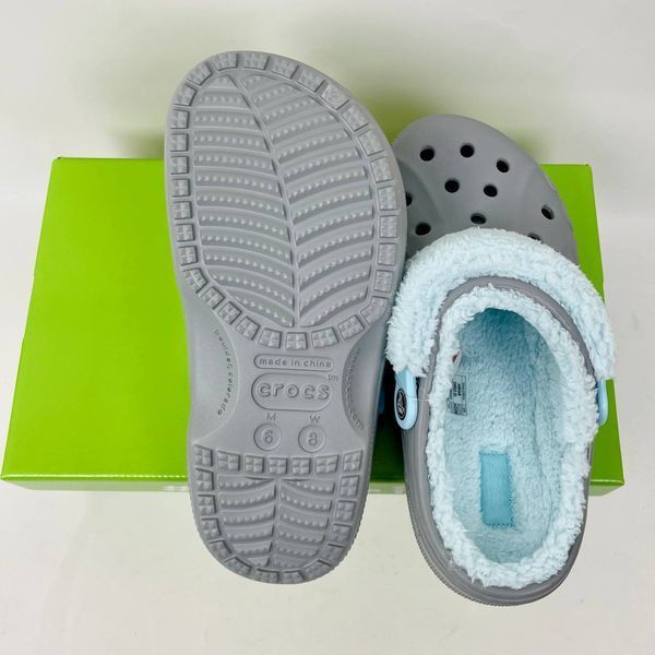 Crocs Оригінал Baya Lined Fuzz-Strap Clogs Bright grey/blue з хутром Крокс США (206772) - 36 (Стопа 22.5-23.2см) M4/W6 112627 фото