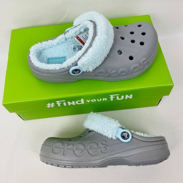 Crocs Оригінал Baya Lined Fuzz-Strap Clogs Bright grey/blue з хутром Крокс США (206772) - 36 (Стопа 22.5-23.2см) M4/W6 112627 фото
