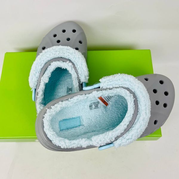 Crocs Оригінал Baya Lined Fuzz-Strap Clogs Bright grey/blue з хутром Крокс США (206772) - 36 (Стопа 22.5-23.2см) M4/W6 112627 фото
