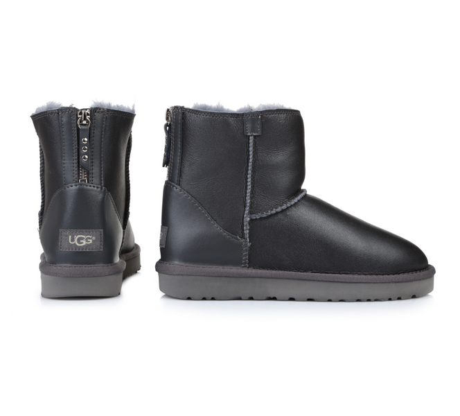 UGG Australia США Leather Mini Zip Сірі шкіряні уггі молнія замок натуральні міні Угг Австралия - Розмір 35 (US 4) 2110833 фото