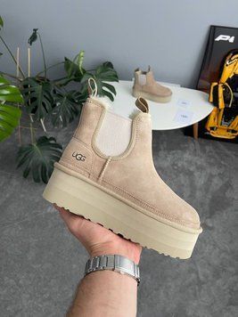 UGG Australia США Slipper Neumel Chelsea Platform Beige Уггі з хутром на платформі бежеві пісочні замшеві Австралія - Розмір 35 (US 4) 2110101008 фото