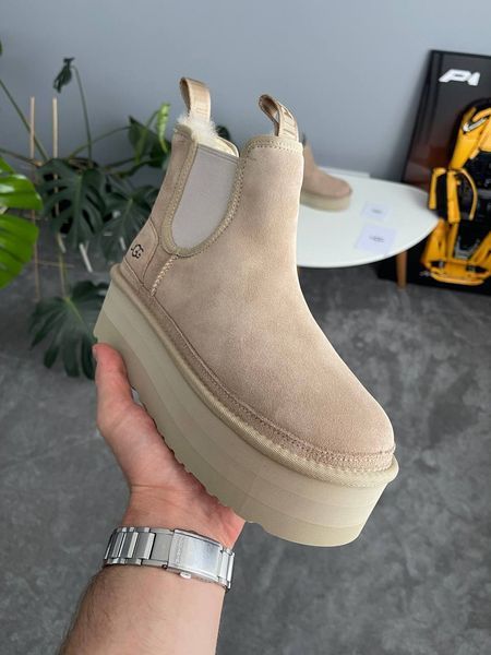 UGG Australia США Slipper Neumel Chelsea Platform Beige Уггі з хутром на платформі бежеві пісочні замшеві Австралія - Розмір 35 (US 4) 2110101008 фото