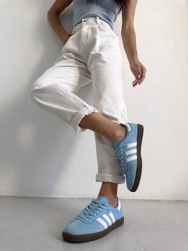 США Adidas Samba White Blue жіночі, чоловічі шкіряні якісні кросівки Адідас Самба блакитні - Розмір 36 (US 5) 11167949 фото