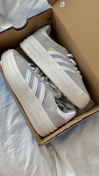 США Adidas Gazelle Bold Grey/White Platform жіночі шкіряні якісні кросівки Адідас Газель Платформа білі сірі 0320 - Розмір 36 (US 5) 11167999 фото
