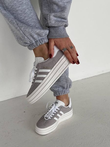 США Adidas Gazelle Bold Grey/White Platform жіночі шкіряні якісні кросівки Адідас Газель Платформа білі сірі 0320 - Розмір 36 (US 5) 11167999 фото