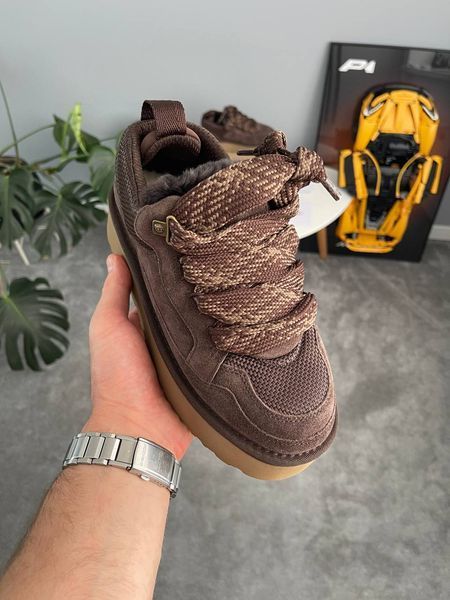 UGG Australia Classic Lowmel Sneaker Platform Chocolate Кросівки з хутром на платформі шоколадні уггі замш цільна овчина Угг Австралія - Розмір 35 (US 4) 2110100577 фото