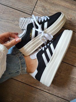 США Adidas Gazelle Bold Black/White Platform жіночі шкіряні якісні кросівки Адідас Газель Платформа білі чорні 0320 - Розмір 36 (US 5) 11168009 фото