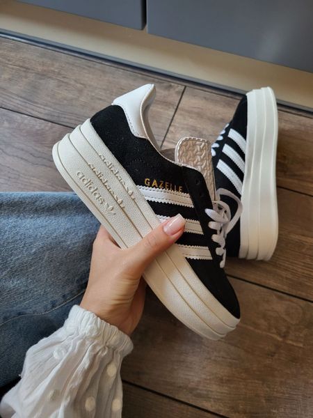 США Adidas Gazelle Bold Black/White Platform жіночі шкіряні якісні кросівки Адідас Газель Платформа білі чорні 0320 - Розмір 36 (US 5) 11168009 фото