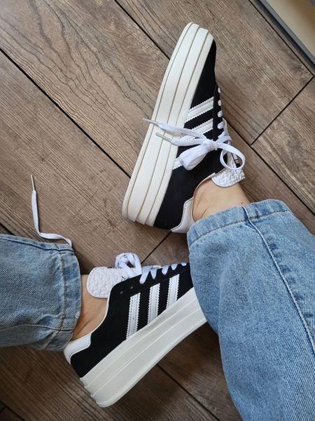 США Adidas Gazelle Bold Black/White Platform жіночі шкіряні якісні кросівки Адідас Газель Платформа білі чорні 0320 - Розмір 36 (US 5) 11168009 фото