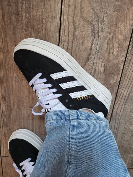 США Adidas Gazelle Bold Black/White Platform жіночі шкіряні якісні кросівки Адідас Газель Платформа білі чорні 0320 - Розмір 36 (US 5) 11168009 фото