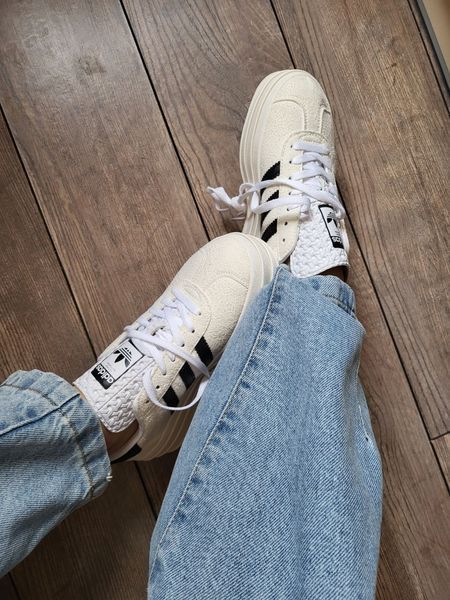 США Adidas Gazelle Bold Beige/Black/White Platform жіночі шкіряні якісні кросівки Адідас Газель Платформа білі 0320 - Розмір 36 (US 5) 11168019 фото