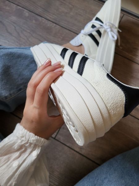 США Adidas Gazelle Bold Beige/Black/White Platform жіночі шкіряні якісні кросівки Адідас Газель Платформа білі 0320 - Розмір 36 (US 5) 11168019 фото