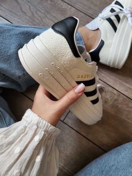 США Adidas Gazelle Bold Beige/Black/White Platform жіночі шкіряні якісні кросівки Адідас Газель Платформа білі 0320 - Розмір 36 (US 5) 11168019 фото