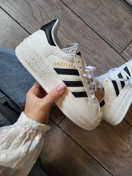 США Adidas Gazelle Bold Beige/Black/White Platform жіночі шкіряні якісні кросівки Адідас Газель Платформа білі 0320 - Розмір 36 (US 5) 11168019 фото