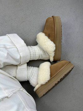 UGG Australia США Disquette Platform Slippers Chestnut Clog Уггі шльопки з хутром на платформі руді замшеві Австралія - Розмір 35 (US 4) 2110100889 фото