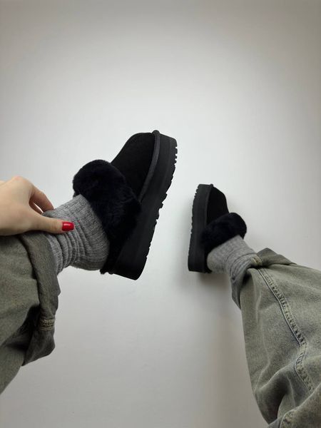 UGG Australia США Disquette Platform Slippers Black Clog Уггі шльопки з хутром на платформі чорні замшеві Австралія - Розмір 35 (US 4) 2110100897 фото